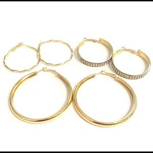 Hoop Earrings 3 Pair Gold Tone